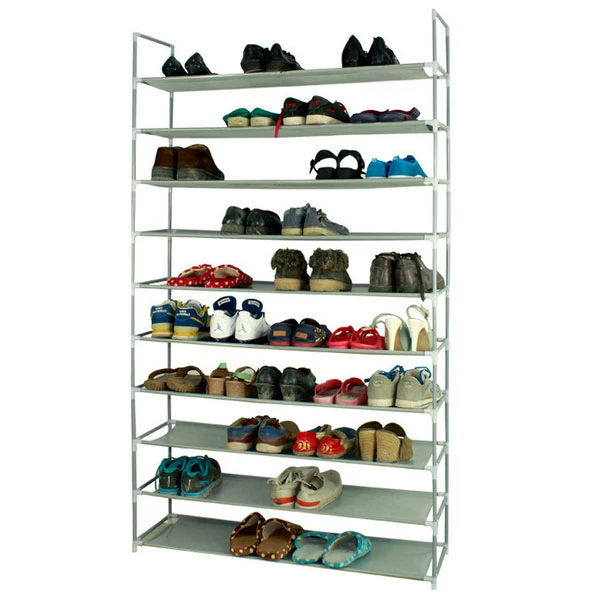 

100cm Large Capacity Shoe Rack Shoe Tower 10-Tier 50 Pair Non-woven Fabrics & Steel Shoe Shelf Storage without Cover - US Stock
