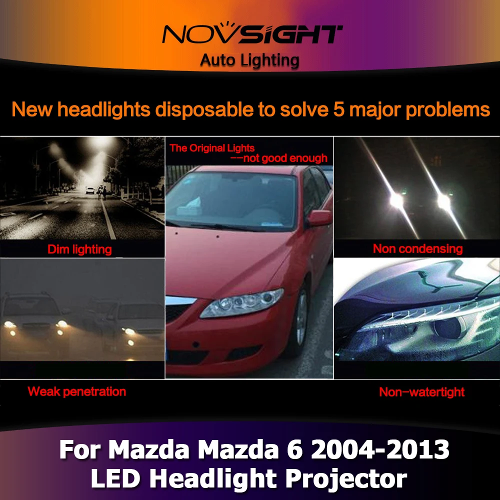 NOVSIGHT 2 шт H7 светодиодный ксеноновые лампы фар автомобиля лампы проектора фар DRL противотуманных фар для Mazda 6 2004-2013