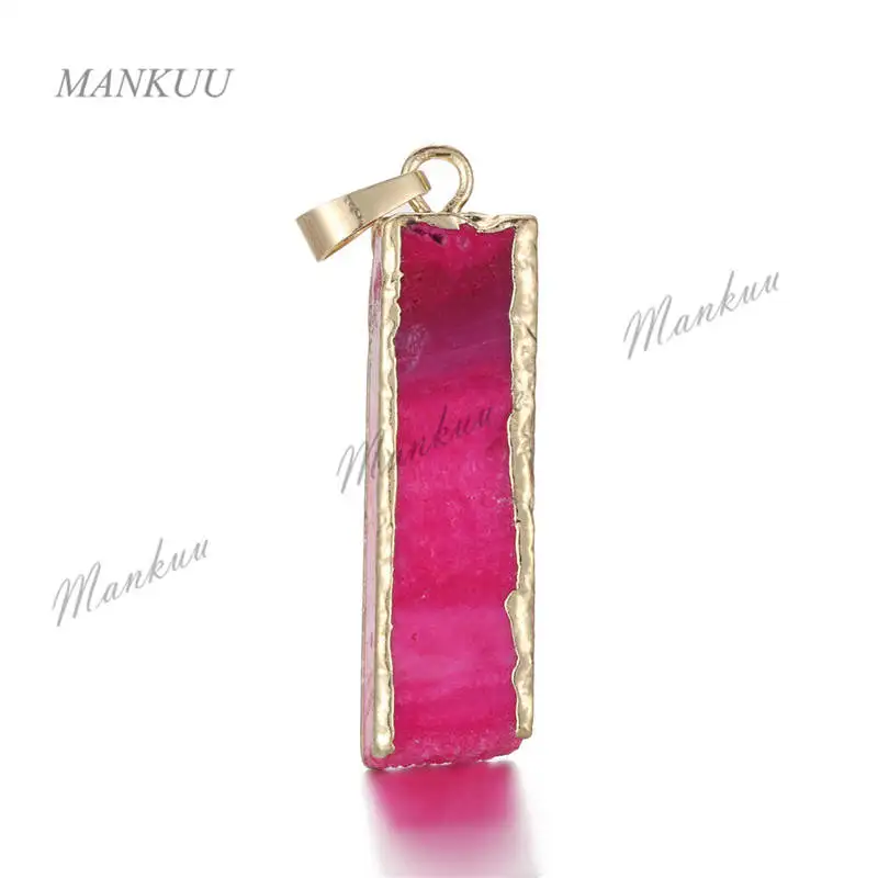 ROSE RED Mankuu 6 цветов прямоугольная хрустальная подвеска позолоченная рамка натуральный камень подвеска колонна Druzy Geode Подвеска для изготовления ювелирных изделий - Окраска металла: ROSE RED