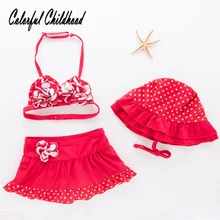Очаровательны оборками кружева бикини для девочек летние милые 3 шт. комплекты дети купальники младенческой ребенок купальный костюм 1-6Yrs