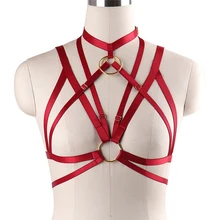 90s панк готический большой O-ring красный пояс для тела Регулируемый жгут ремешки Топы клетка бюстгальтер боди короткий топ бондаж жгут ремень