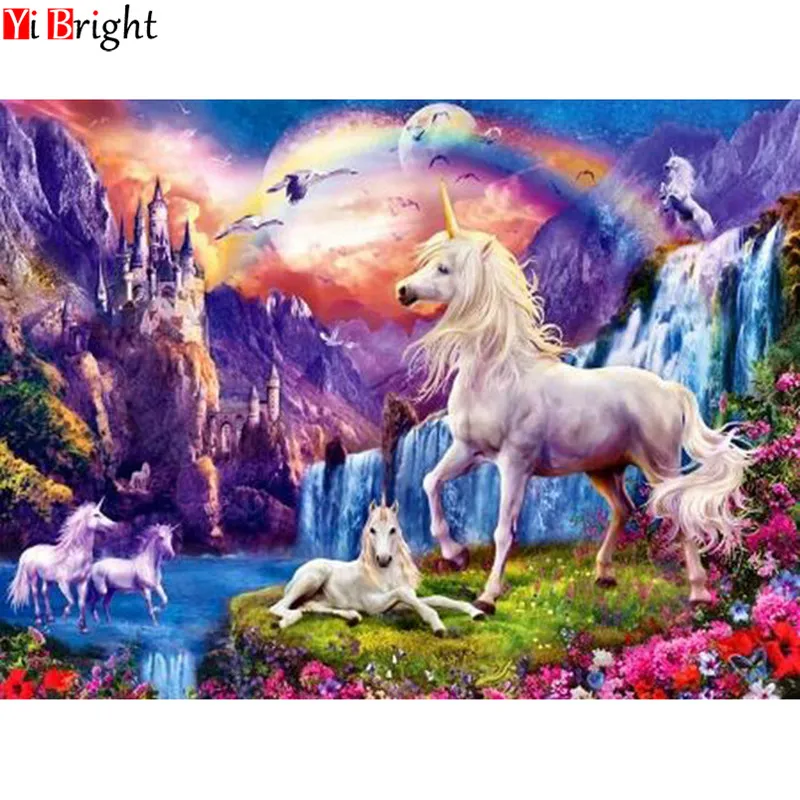 

DIY Diamond painting Cross Stitch unicorn diamond Embroidery castle diamond Mosaic pattern painting rhinestone pastel XY1