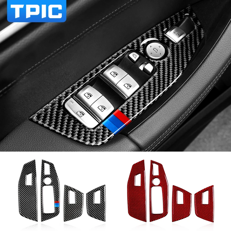 

TPIC Car Modification Accessories Carbon Fiber Window Control Switch Panel Car Stickers Styling For BMW G01 G02 X3 X4 5 Series