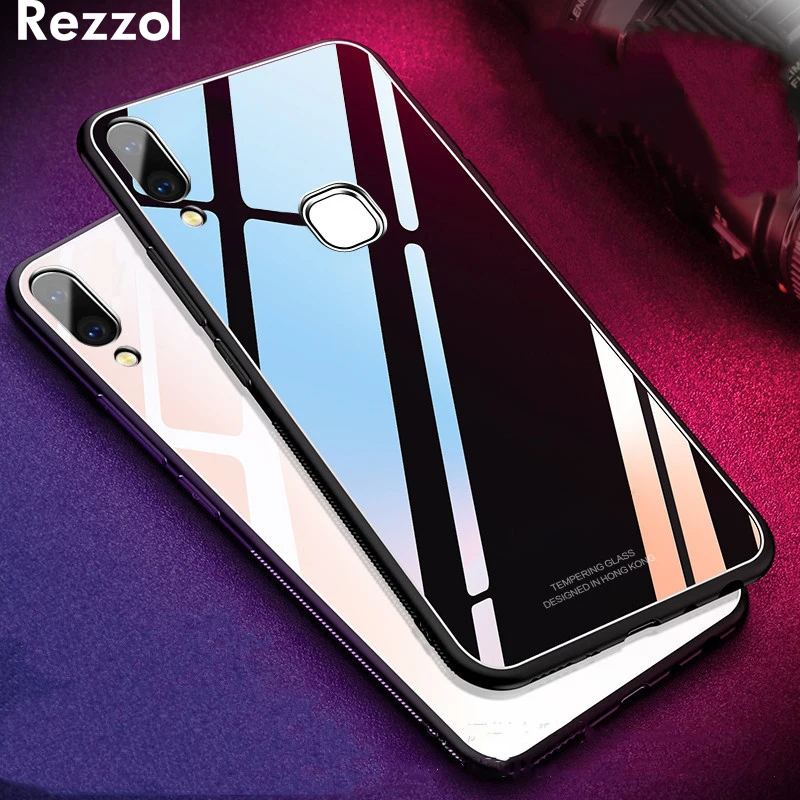 

For VIVO V11i Case Tempered Glass Hard Back Cover Case For VIVO V11i Global Version V11 India 6.3" Rezzol Soft TPU Bumper Fundas