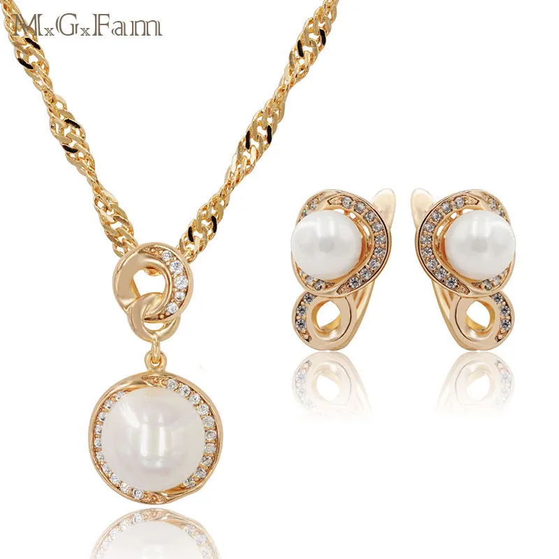 MxGxFam подарок на день матери Гладкий жемчуг кулон ожерелье и обруч серьги набор украшений для женщин золотой цвет Высокое качество AAA