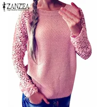 ZANZEA Spring Autumn Fashion Women 2017 Long Sleeve Lace Patchwork Casual Pullover Ladies Sweaters Plus Size