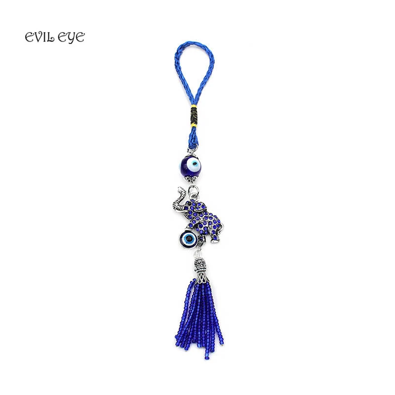 1 шт. Lucky evil eye брелок слон украшение дома evil eye кисточкой стене висит синий Бусины и бисер кольцо для ключей