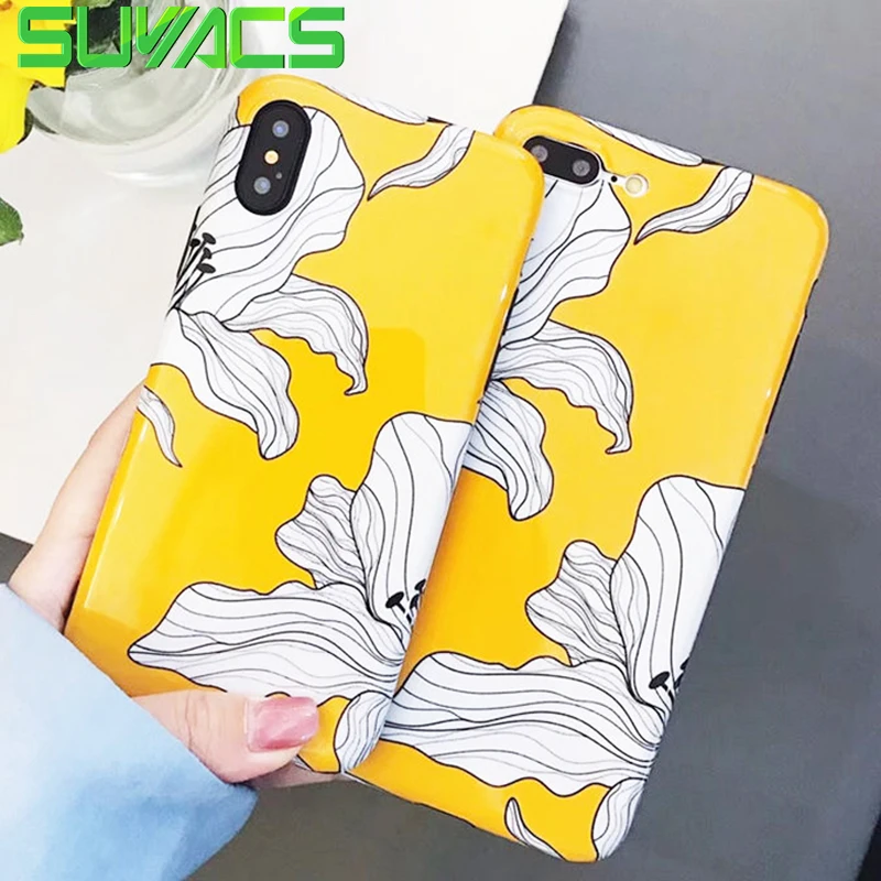 

SUYACS Glossy Phone Case For iPhone XR XS Max 6 6S 7 8 Plus X Beautiful Yellow Flowers Soft IMD Phone Back Cover Shell Gifts