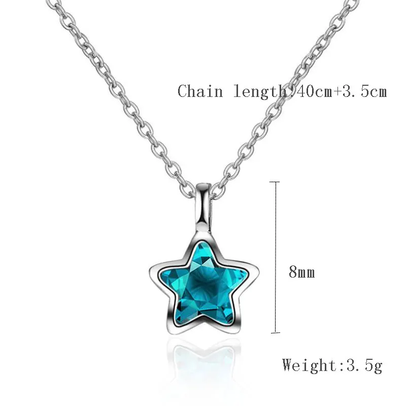 Anenjery, новинка, простое модное ожерелье с голубыми кристаллами океана, маленькая звезда для женщин, девушек, 925 пробы, серебряные ювелирные изделия, S-N246