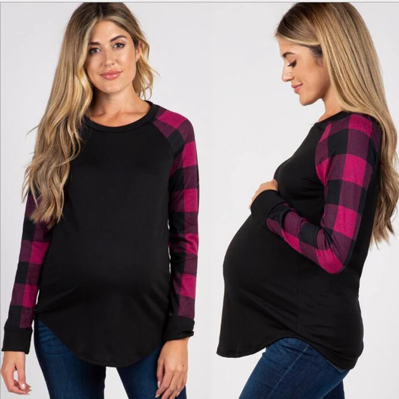 

Plaid Patchwork Pregnancy Tops Maternity Tees Maternity Clothes For Pregnant Women Top T-shirts Maternity Clothing 2019 Spring