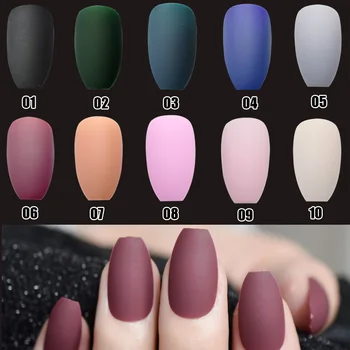 

Coffin Fake Nails Matte Red Wine Frosted Press On Nails Coloured Pink Black Wholesale False Nails Many Colors