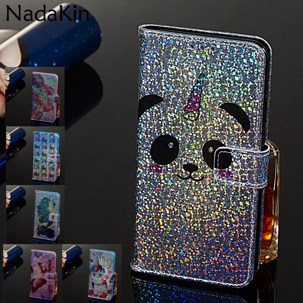 

Glitter Unicorn Painted Book Case for Huawei Honor 10 Lite P Smart 2019 Retro Stylish Leather Flip Cover Shell With Strap