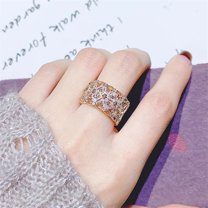 FYUAN, геометрические циркониевые Кристальные кольца для женщин, Djustable, розовое золото, цвет бабочки, кольца на свадьбу, модные ювелирные изделия, подарки - Цвет основного камня: style 4