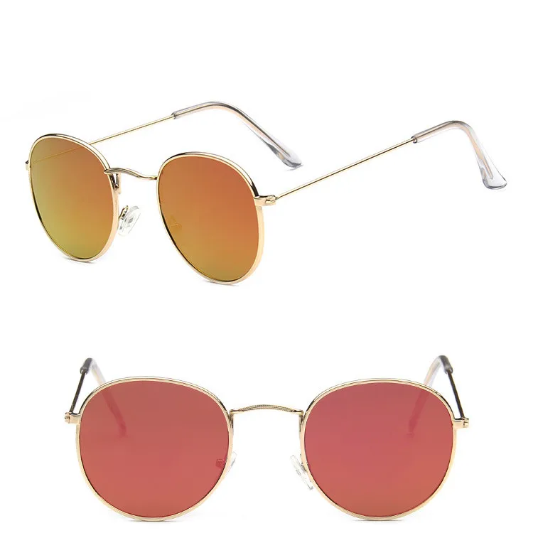 Круглые солнцезащитные очки, мужские зеркальные металлические оправы, Классические Ретро Винтажные уличные очки для вождения, мужские очки Oculos De Sol - Цвет линз: Gold-Red-Film