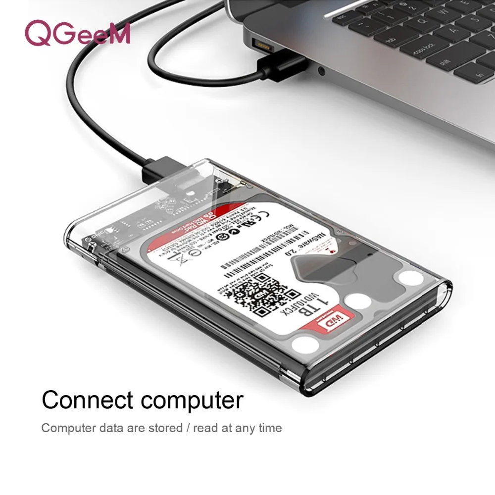 QGeeM HDD корпус 2,5 дюймов SATA на USB 3,0 SSD адаптер Коробка для жесткого диска для samsung Seagate SSD 1 ТБ 2 ТБ внешний HDD Чехол