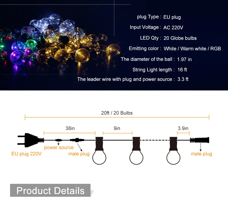 Светодиодный лампы миру Светодиодный Строка Огни 6 м открытый водонепроницаемый led шар строка вечерние внутренний дворик заднего двора