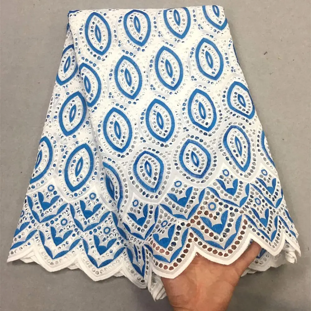 

2019 Latest African Net Lace Fabric 100% Cotton Punch Embroidery High Quality Swiss voile Lace Fabrics For Dress 5Yards A2225
