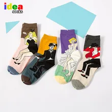 Корейские осенне-зимние носки для мужчин и женщин в стиле ретро с художественной росписью маслом и забавным юмористическим Чаплином, хлопковые носки Chaussette