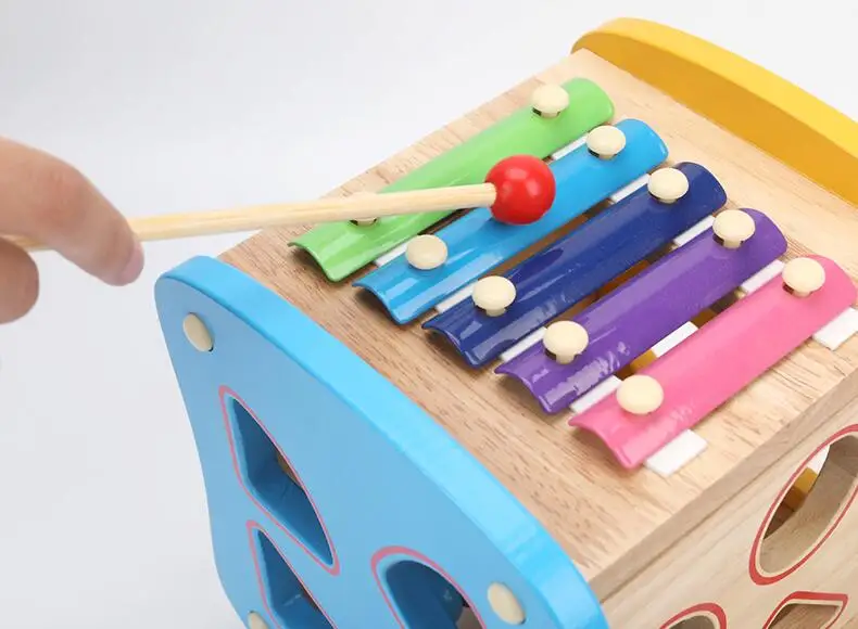 Портативный Форма кубик с прорезями геометрический блочный Интеллектуальный коробка счеты деревянный ксилофон обучающие игрушки для малышей, детей