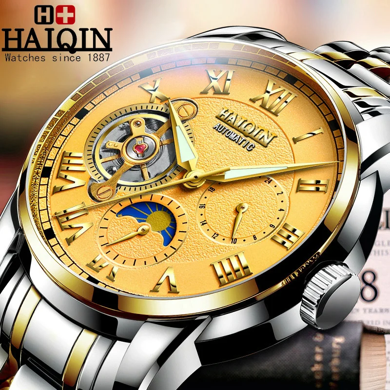 

HAIQIN Men's Watches Watch Men 2019 Gold Luxury Men's Business Mechanical Watch Waterproof Fashion Brand Clock Relogio Masculino
