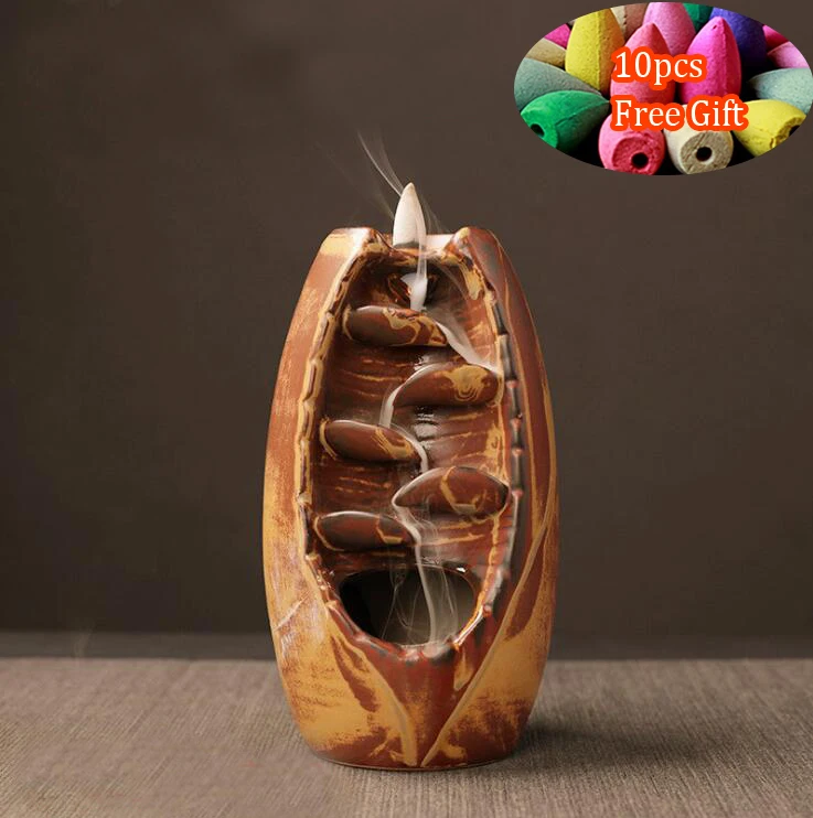 

4 Color Backflow Incense Burner Ceramic Aromatherapy Furnace Lotus Smell Aromatic Home Office Incense Crafts Incense Holder