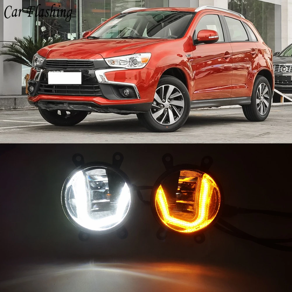 

3-IN-1 Functions Auto LED For Mitsubishi ASX 2011-2018 DRL Daytime Running Light Car Projector Fog Lamp with yellow signal