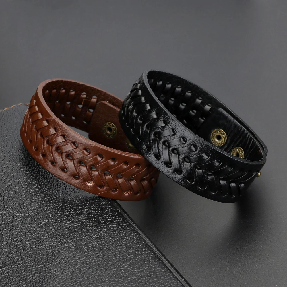 Trend Jewelry Vintage Handwork Weave 8 Words Wide Leather Bracelet Simple Cuff Bracelets Bangles For Women Pulseras Mujer bracelet jewelry
