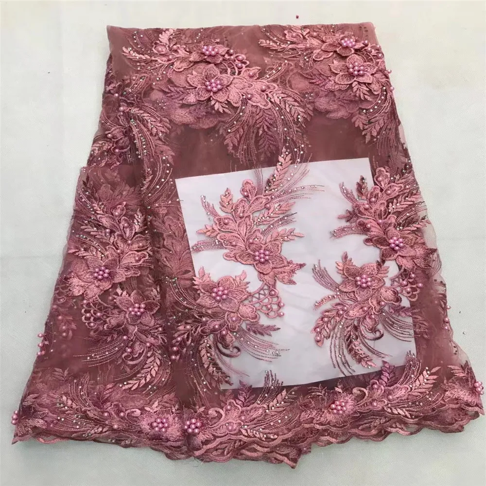 

HFX Latest African fabric for wedding 2018 peach french 3D lace fabric with lake sequins high quality nigerian lace fabric B02-1