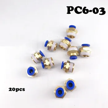 

20Pcs/lot PC6-03 6mm Thread Straight Throught 3/8" Pneumatic Pipe Fitting Tube connector