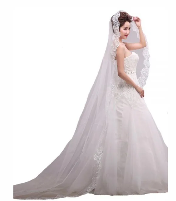 

Bridal Veils 2019 SSYFashion 3 Meters Lace Decoration Long Train wedding Veil Bride Married Wedding Accessories Free Shipping