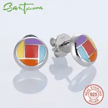 Pendientes de plata para Las Mujeres Esmalte Pequeño Pendientes Mujeres Ronda Pure 925 Pendientes De Plata de Joyería de Moda HECHA A MANO