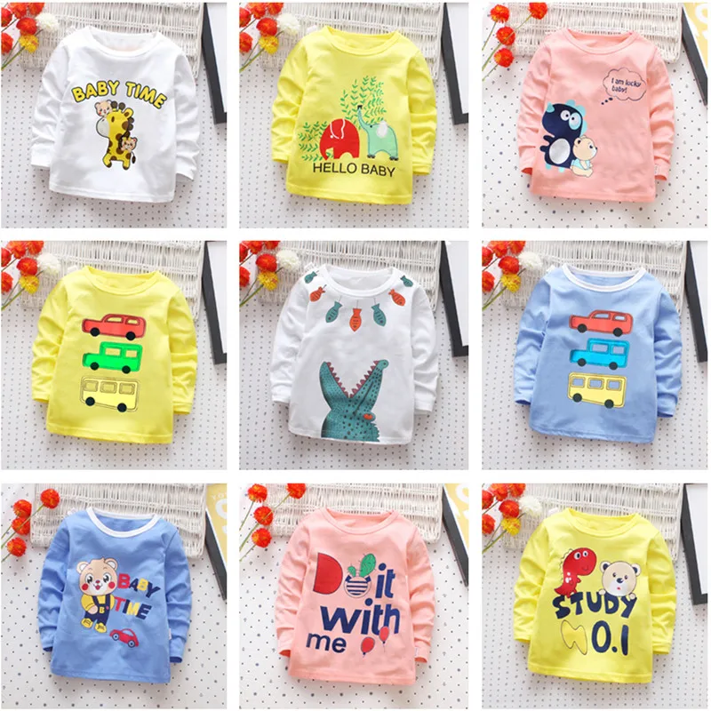 

Cartoon Print Baby Boys Dinosaur Long sleeve T Shirt For Summer Infant Girls T-Shirts Kids Clothes Cotton Toddler Letter Tops
