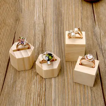 

2pcs Ring Display Rack Jewelry Showcase Couple Wood Holder Shelf Cone Organizer