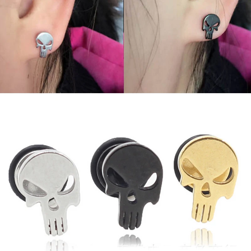 2pcs/lot Punisher Skull Ear Cartilage Tragus Earring For Women Helix