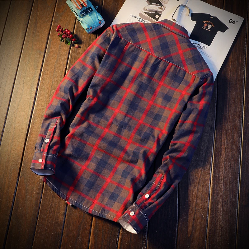 Camisa Masculina Shirt Men Plaid Flannel Shirts Mens Casual Autumn Winter Spring Thick Warm Fleece Cotton Long Sleeve Shirt 5XL