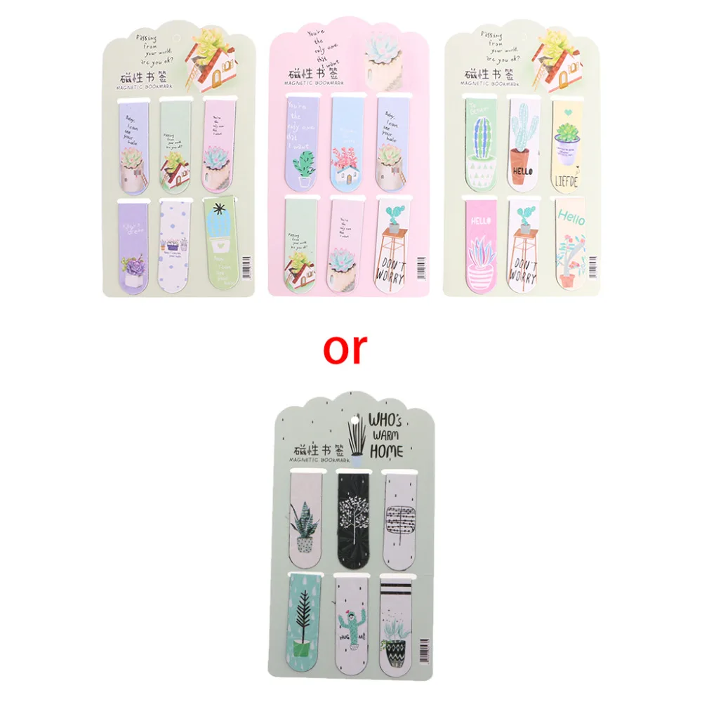 

6pcs/set Fresh Cactus Magnetic Bookmarks Book Marker Page Clip Office Supplies