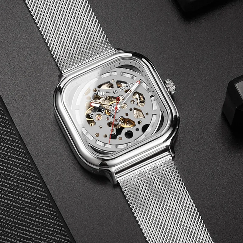 

Top Fashion Men Skeleton Tourbillon Watches Luminous Genuine Leather Man Tourbillon Mechanical watches Mens High-end Gift 7018G