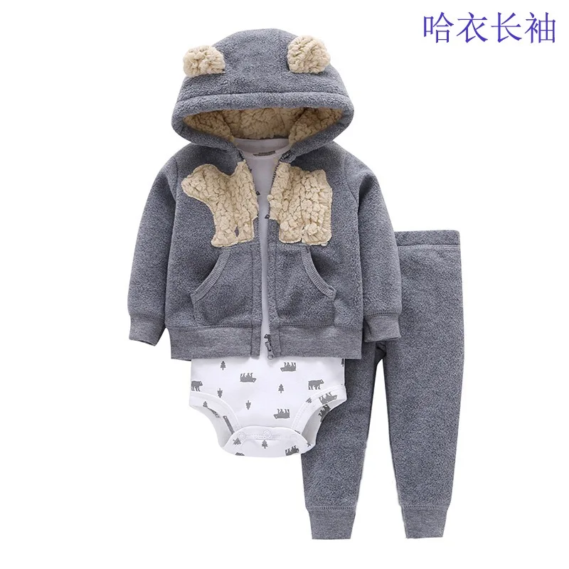 Bebes/комплекты одежды для маленьких мальчиков и девочек комплект из 3 предметов, куртка с капюшоном и длинными рукавами для малышей боди, комплект со штанами спортивный костюм для маленьких мальчиков