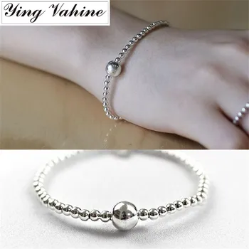 

ying Vahine Authentic 925 Sterling Silver Jewelry 3mm and 8mm Round Beads Bracelets for Women Elastic Bracelet