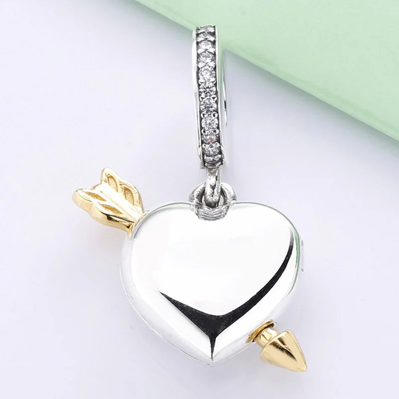 

New 925 Sterling Silver Bead Charm Shine Arrow Of Love Heart With Crystal Pendant Beads Fit Pandora Bracelet Bangle Diy Jewelry