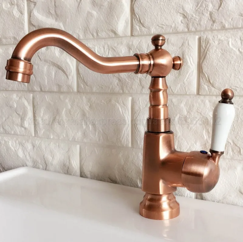 Single Handle Bathroom Basin Faucet Bathroom Kitchen Deck Mounted Antique Red Copper Hot/Cold Water Mixer Taps znf396