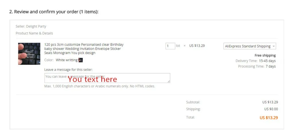 leave amessage for this seller