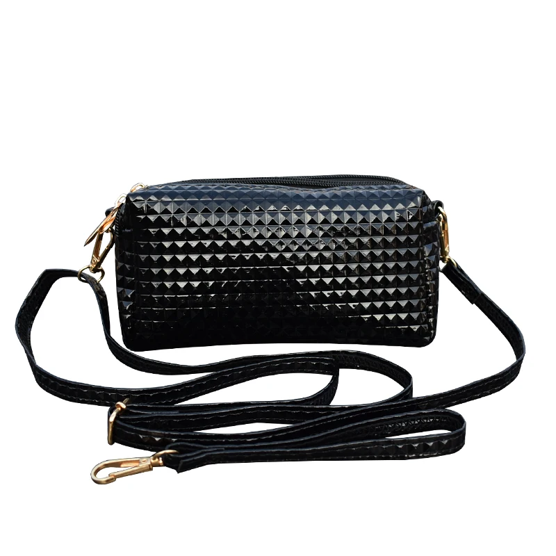 

2019 new three-layer zipper bag wallet fashion mini Messenger bag simple glossy clutch handbag female tide coin purse wallet