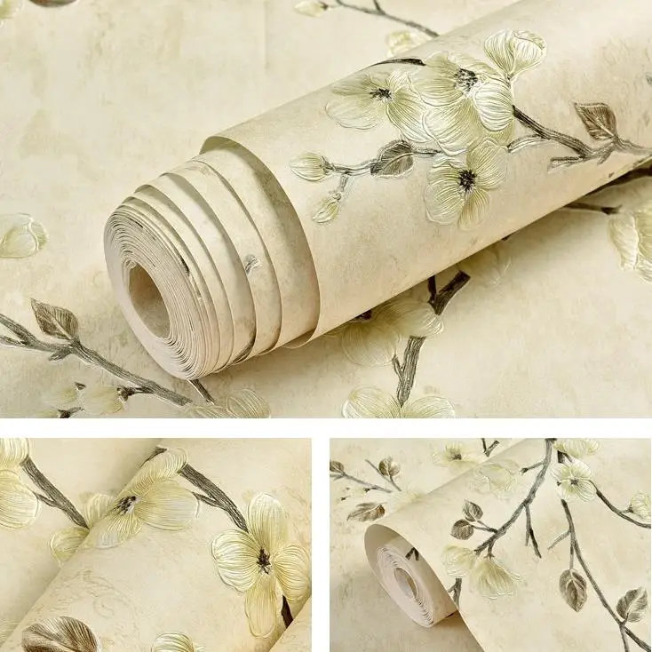

Modern American country garden wallpaper 3D embossed warm bedroom dormitory living room TV background wall paper