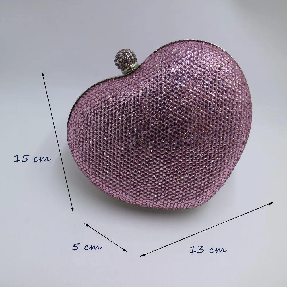 Серебряный/Розовый Жесткий клатч в форме сердца; вечерние сумочки с кристаллами для женщин; обувь и платье в комплекте