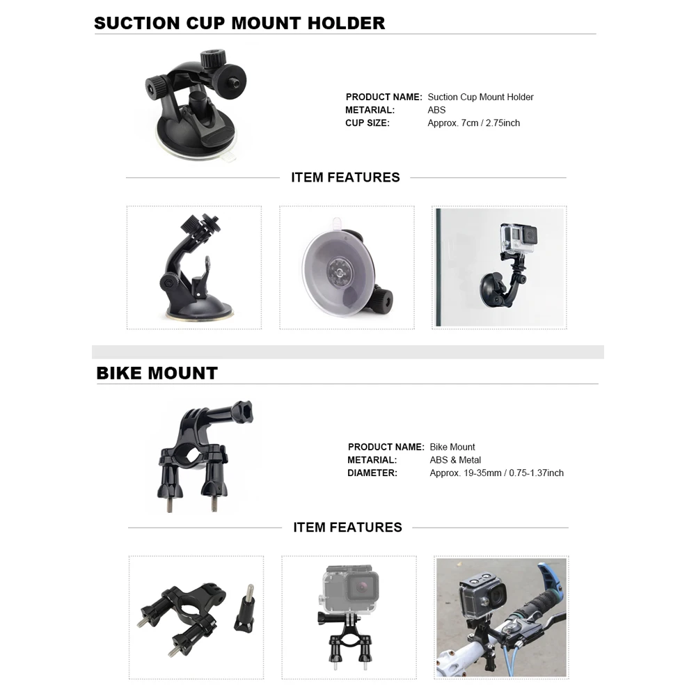 Para GoPro conjunto de accesorios para Go Pro Hero 7 6 5 4 3 kit trípode Selfie Stick adaptador de montaje para xiaomi Yi 4K Lite SJCAM SJ7 Eken H9 - 4