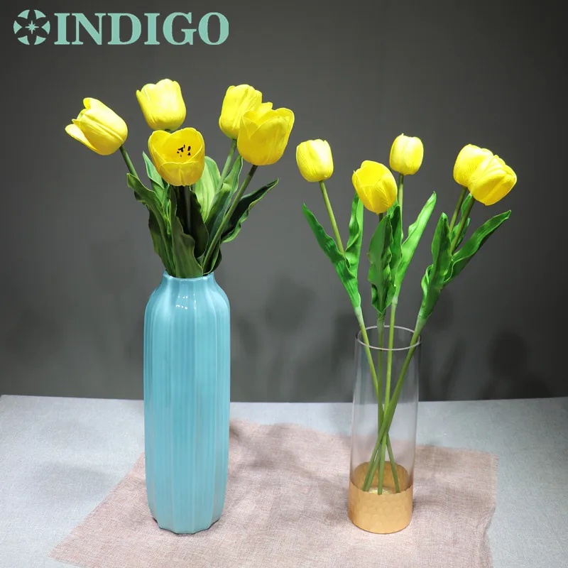 

INDIGO- 5pcs PU Real Touch Yellow Tulip Flower Home Decoration Wedding Artificial Flower Floral Event Party Free Shipping