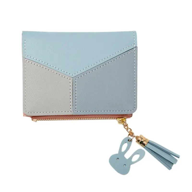 Light Blue Для девочек Повседневное модных цветов с кисточками короткие бумажник простой сплошной Цвет Для женщин Двойные портмоне клатч с из искусственной кожи держатель для карт - Цвет: Light Blue