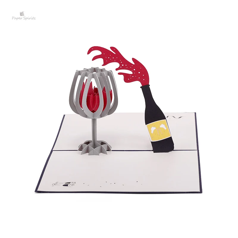  PAPER SPIRITZ Wine Cards 3d laser Cut Paper Pop Up Gift Card With Envelope Invitations Greeting Hap - 32895121399