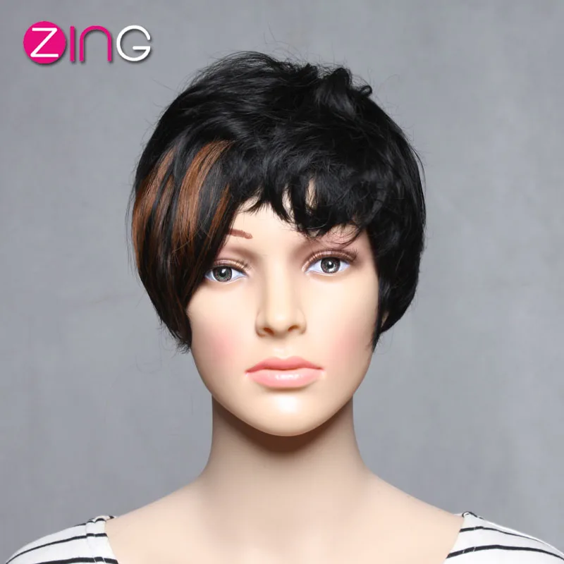 Zing Rosa Hair Cut Short Haircut Ombre Color Natural Black And Dark Brown Synthetic Wigs Heat Resistant Hair Pelucas Sinteticas Wig Hair Color Wig Standwig Clips And Combs Aliexpress